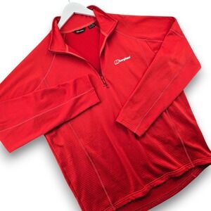 Berghaus Mens Fleece Pullover Size L Red 1/4 Zip Grid Tech Hiking Mid Layer